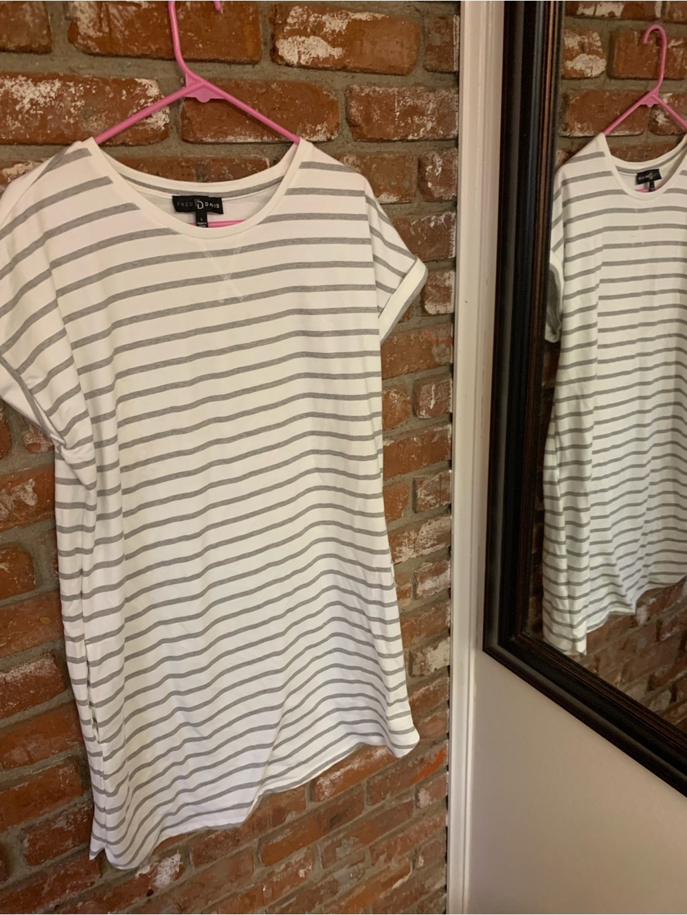 Fred David White Tee with Light Gray Stripes - Short Sleeve t-shirt dress
